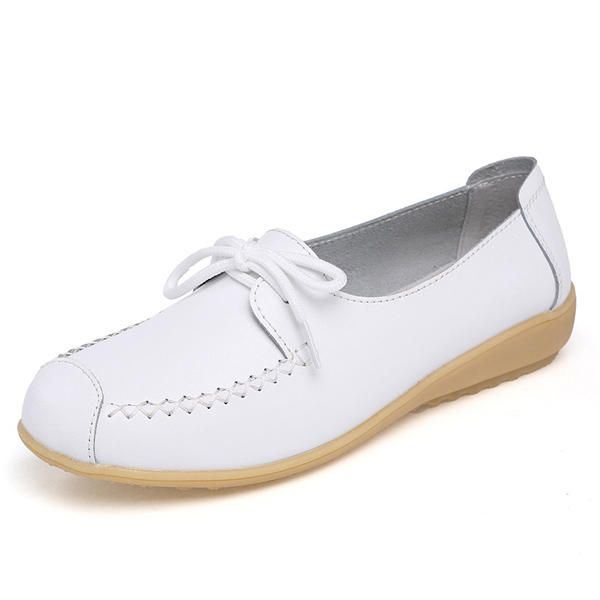 Pure Color Lace Up Soft Sole Casual Platte Schoenen Met Ronde Neus Voor Dames