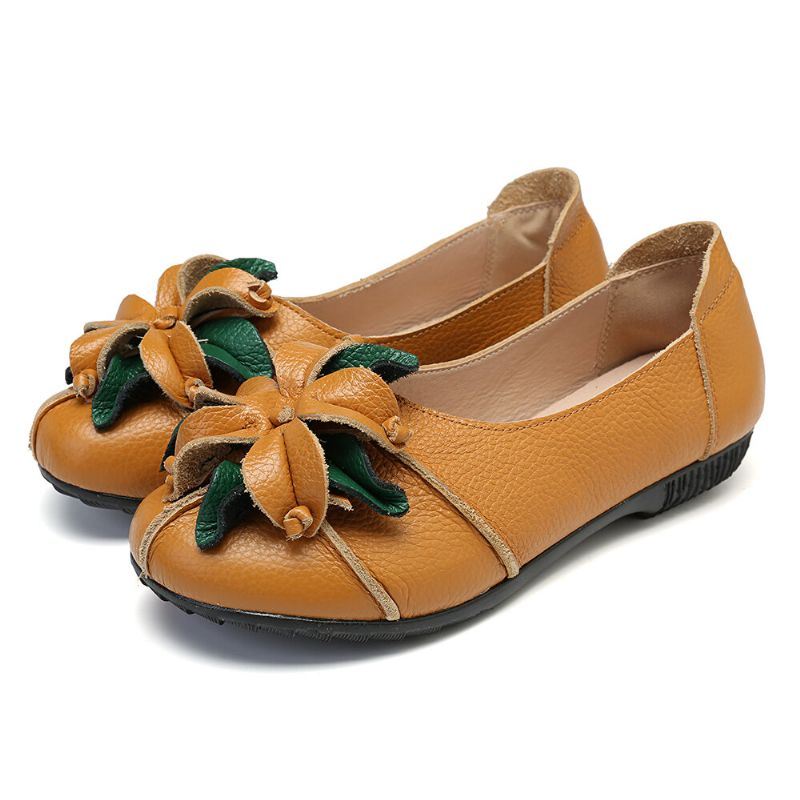 Retro Handgemaakte Bloemdecor Voor Dames Zacht Plat Casual Leren Loafers