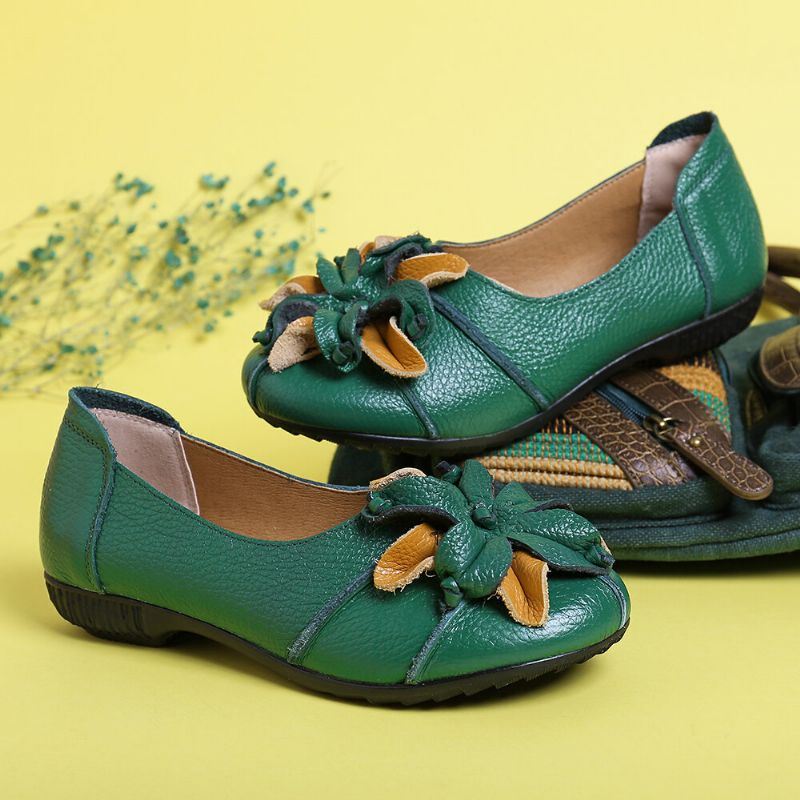 Retro Handgemaakte Bloemdecor Voor Dames Zacht Plat Casual Leren Loafers