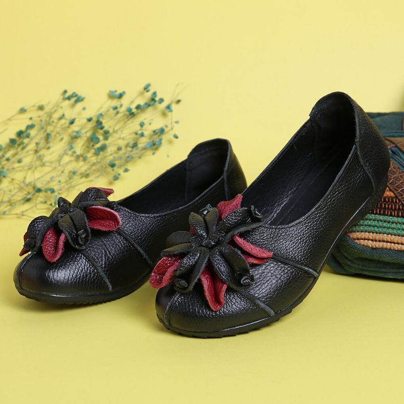 Retro Handgemaakte Bloemdecor Voor Dames Zacht Plat Casual Leren Loafers