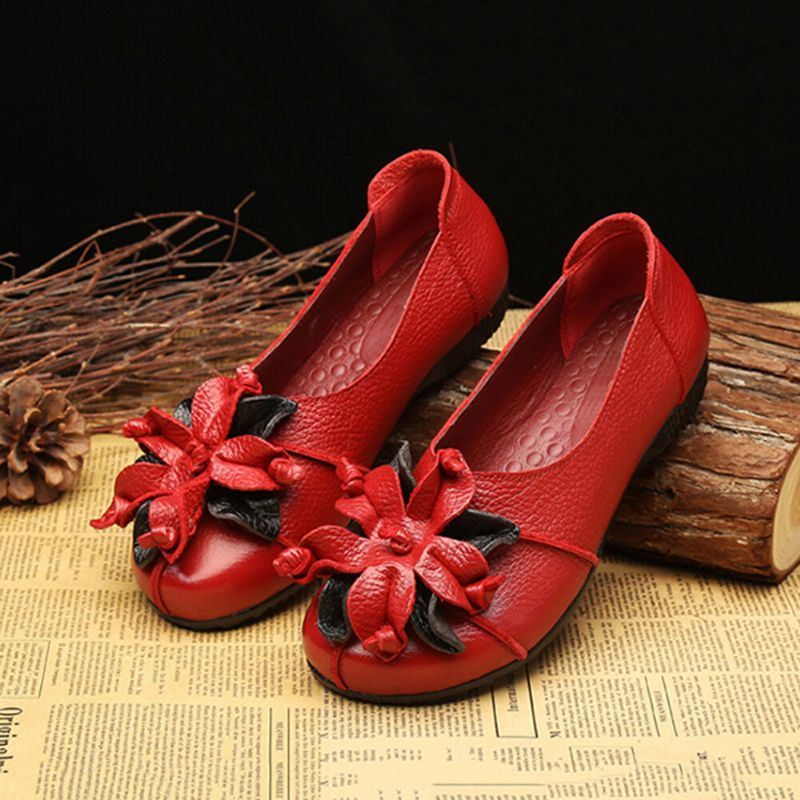 Retro Handgemaakte Bloemdecor Voor Dames Zacht Plat Casual Leren Loafers