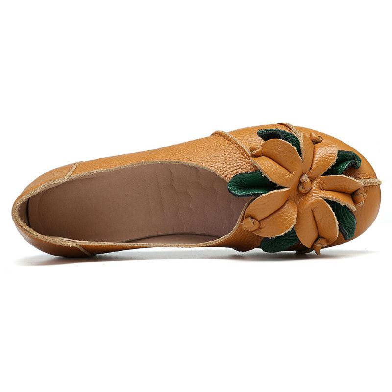 Retro Handgemaakte Bloemdecor Voor Dames Zacht Plat Casual Leren Loafers