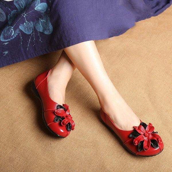 Retro Handgemaakte Bloemdecor Voor Dames Zacht Plat Casual Leren Loafers