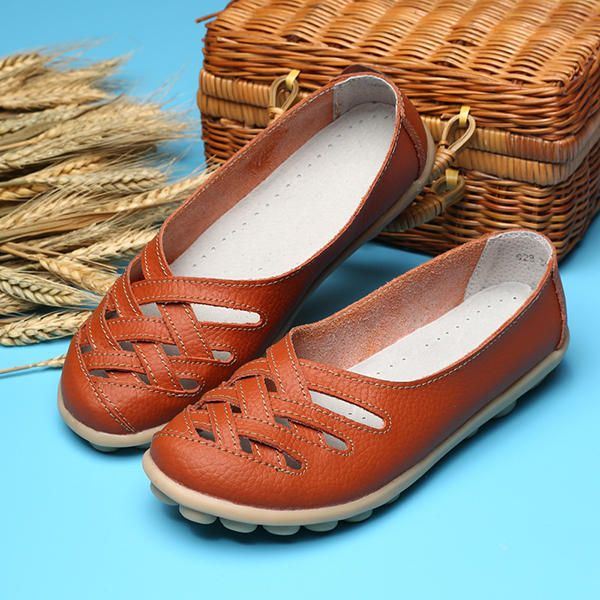 Uitgeholde Leren Loafers Mocassin Casual Platte Schoenen Voor Dames