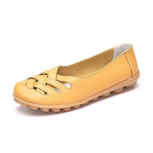 Uitgeholde Leren Loafers Mocassin Casual Platte Schoenen Voor Dames