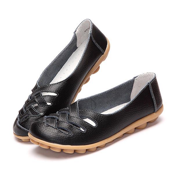 Uitgeholde Leren Loafers Mocassin Casual Platte Schoenen Voor Dames