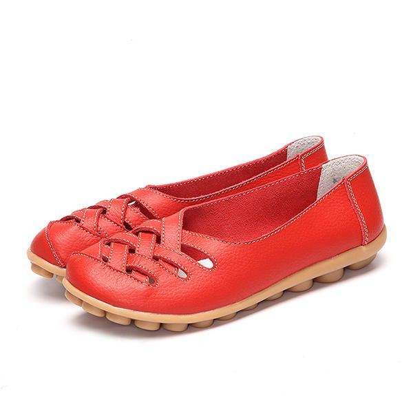 Uitgeholde Leren Loafers Mocassin Casual Platte Schoenen Voor Dames