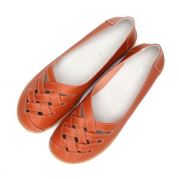 Uitgeholde Leren Loafers Mocassin Casual Platte Schoenen Voor Dames