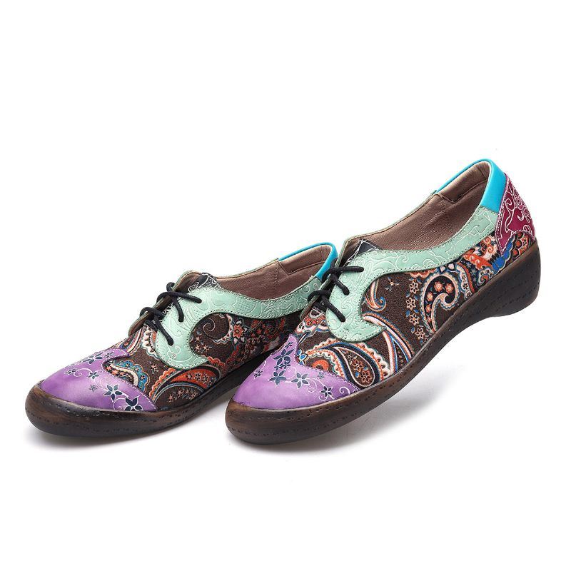 Vintage Groot Formaat Dames Die Casual Leren Flats Naaien