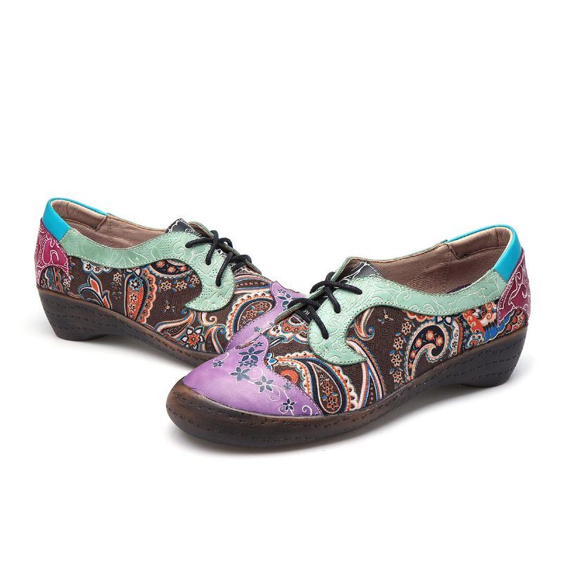 Vintage Groot Formaat Dames Die Casual Leren Flats Naaien