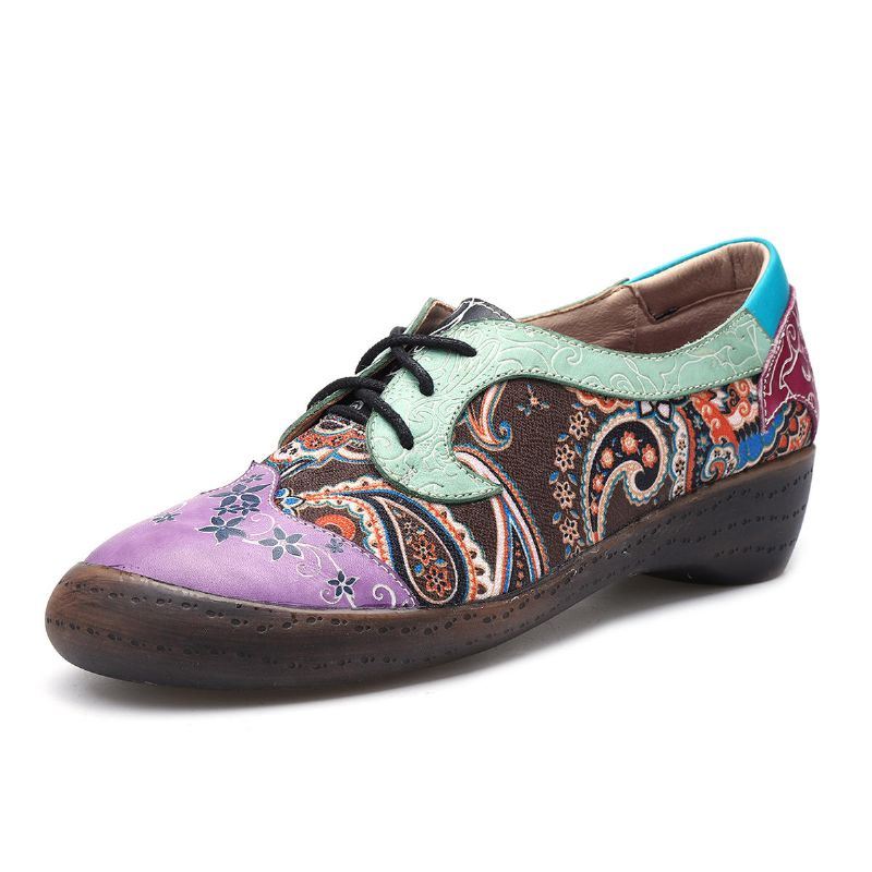 Vintage Groot Formaat Dames Die Casual Leren Flats Naaien