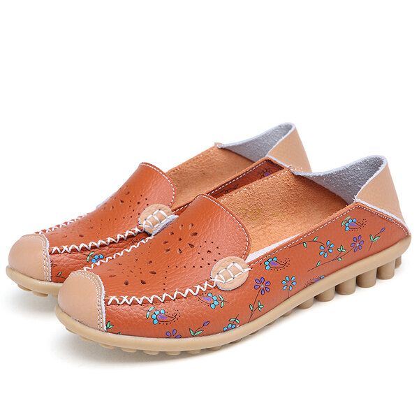 Vrijetijdsschoenen Voor Dames Ademende Uitgeholde Platte Loafers Met Zachte Zool Loafers Met Bloemenprint