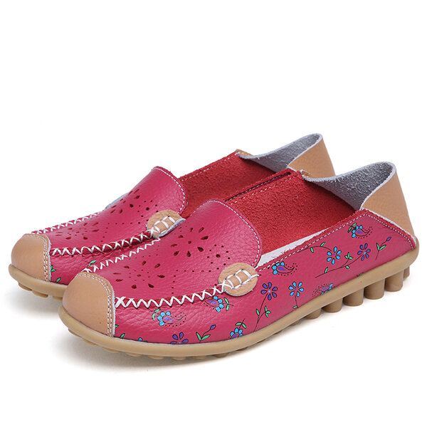 Vrijetijdsschoenen Voor Dames Ademende Uitgeholde Platte Loafers Met Zachte Zool Loafers Met Bloemenprint