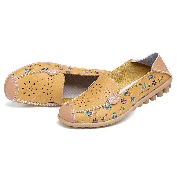 Vrijetijdsschoenen Voor Dames Ademende Uitgeholde Platte Loafers Met Zachte Zool Loafers Met Bloemenprint