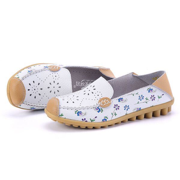 Vrijetijdsschoenen Voor Dames Ademende Uitgeholde Platte Loafers Met Zachte Zool Loafers Met Bloemenprint