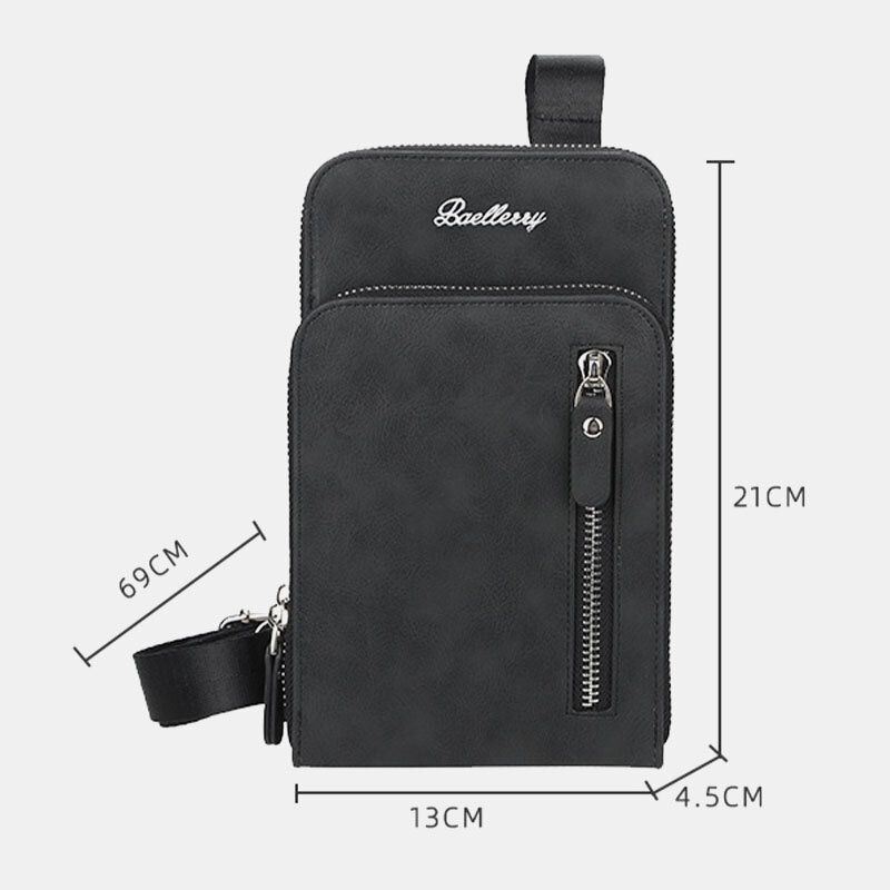 Baellerry Heren Kunstleer Multifunctionele Verticale Grote Capaciteit Dubbele Rits 6.3 Inch Telefoon Tas Crossbody Tas Portemonnee