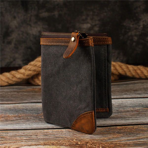 Canvas Vintage Portemonnee Bifold 8 Card Slot Portemonnee Voor Heren