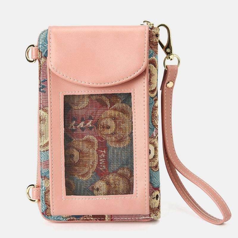 Dames Beer Patroon 12 Kaartsleuven Telefoon Portemonnee Crossbody Tas Koppelingen Tas