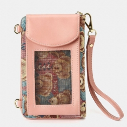 Dames Beer Patroon 12 Kaartsleuven Telefoon Portemonnee Crossbody Tas Koppelingen Tas