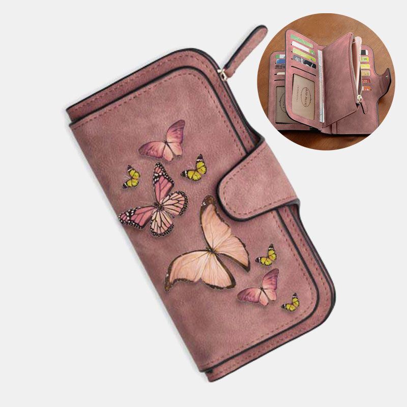 Dames Butterfly Four Fold Portemonnee Portemonnee 14 Kaartsleuf 5.5 Inch Telefoontas