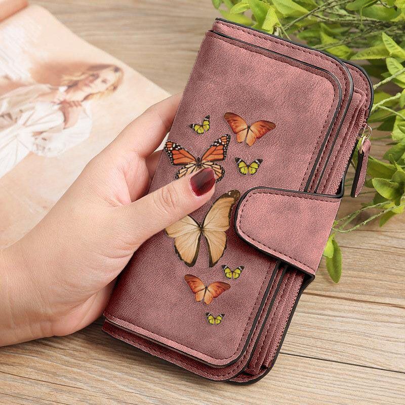 Dames Butterfly Four Fold Portemonnee Portemonnee 14 Kaartsleuf 5.5 Inch Telefoontas