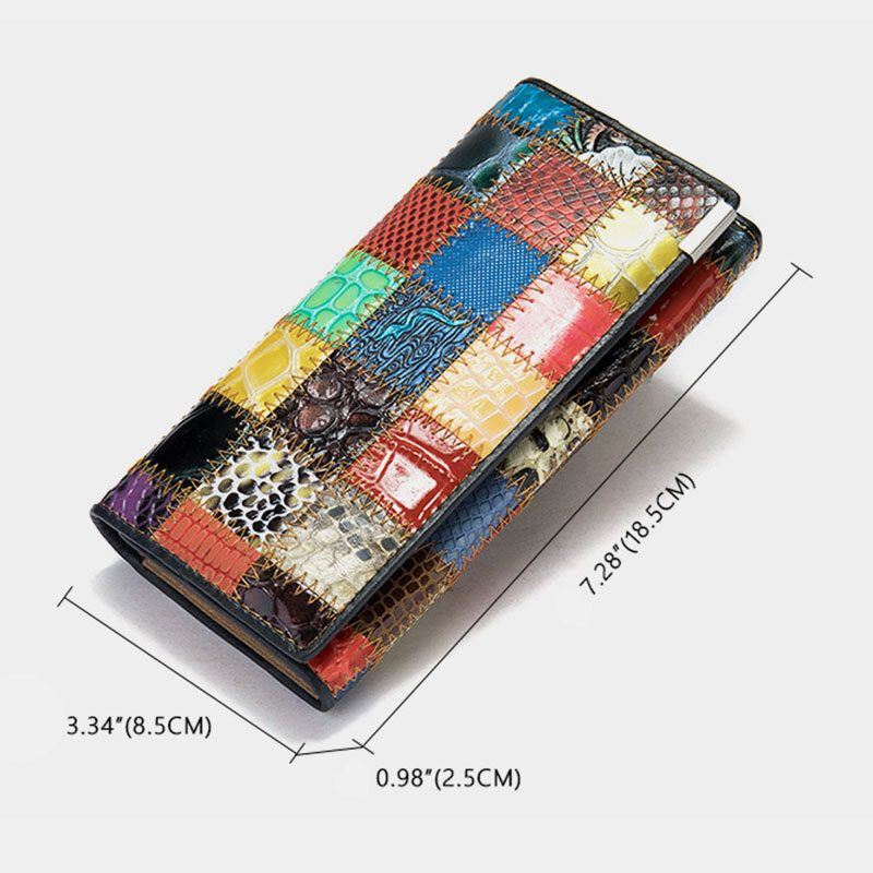 Dames Echt Leer Bifold Gekleurde Geometrische Patroon Multi-card Slot Card Case Geld Clip Portemonnee Lange Clutch Portefeuilles