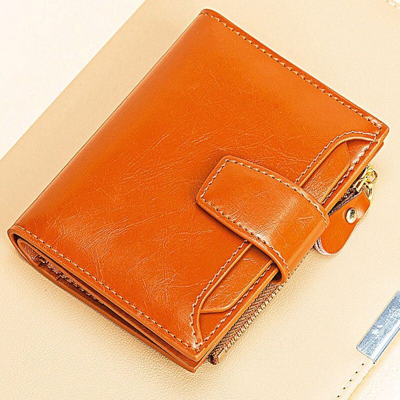 Dames Echt Leer Bifold Korte Ranti-magnetische Portemonnee 17 Card Slot Card Case Portemonnee