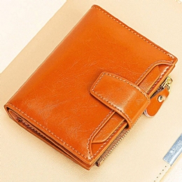 Dames Echt Leer Bifold Korte Ranti-magnetische Portemonnee 17 Card Slot Card Case Portemonnee