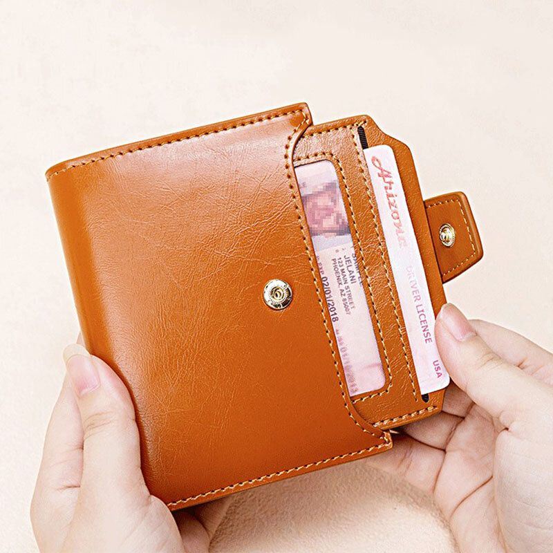 Dames Echt Leer Bifold Korte Ranti-magnetische Portemonnee 17 Card Slot Card Case Portemonnee