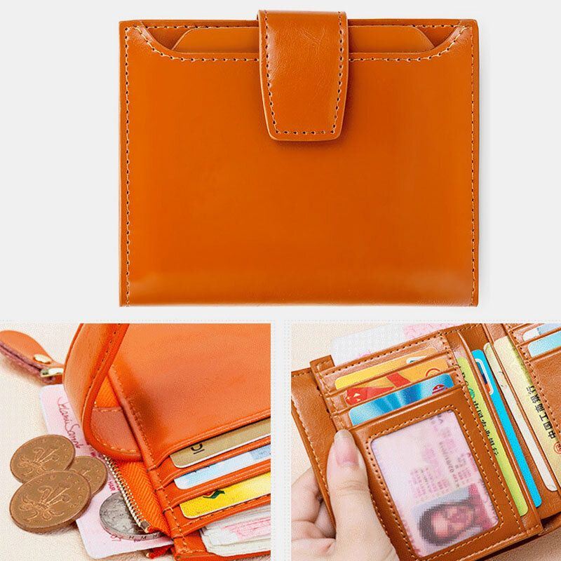 Dames Echt Leer Bifold Korte Ranti-magnetische Portemonnee 17 Card Slot Card Case Portemonnee