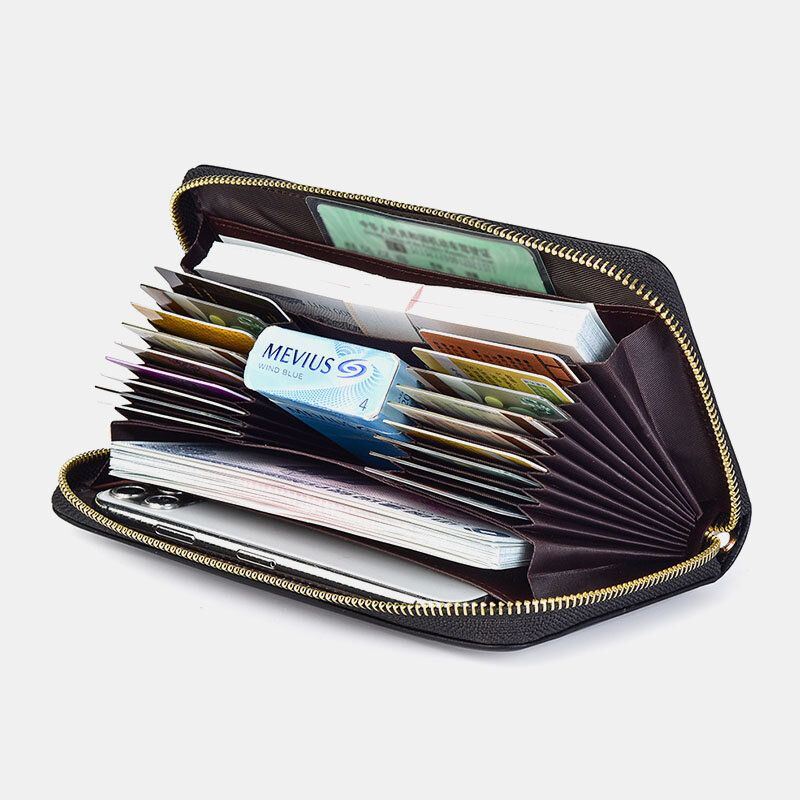 Dames & Heren Pu Leer Lychee Patroon Multi-kaartsleuf Afneembare Polsband Retro Middellange Kaarthouder Clutch Portefeuilles