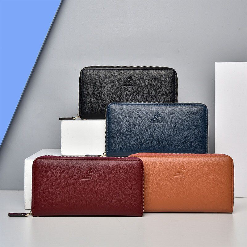 Dames & Heren Pu Leer Lychee Patroon Multi-kaartsleuf Afneembare Polsband Retro Middellange Kaarthouder Clutch Portefeuilles