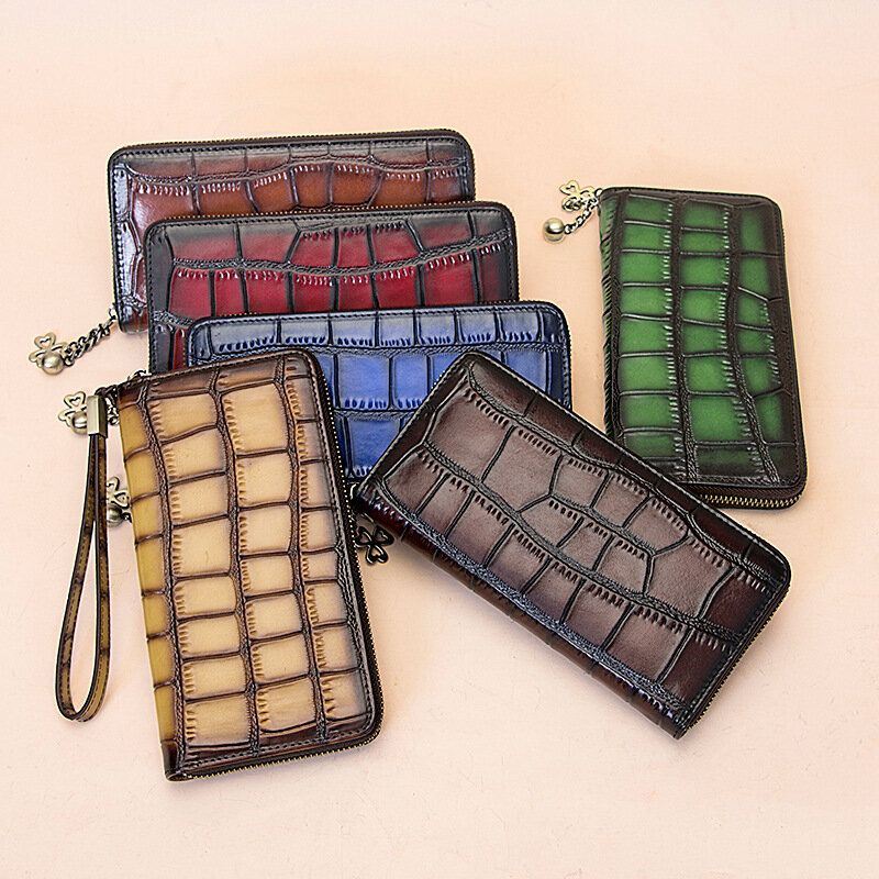 Dames Lederen Alligator Patroon Retro Zachte Lederen Tas Multi-slot Kaarthouder Portemonnee Clutch Purse