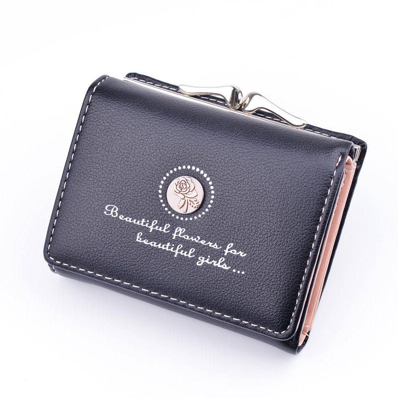 Dames Pu Lederen Bloemen Clutch Korte Effen Gesp Dames Portemonnee Mini Draagbare Creditcard Portemonnee