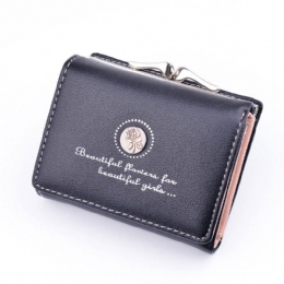 Dames Pu Lederen Bloemen Clutch Korte Effen Gesp Dames Portemonnee Mini Draagbare Creditcard Portemonnee