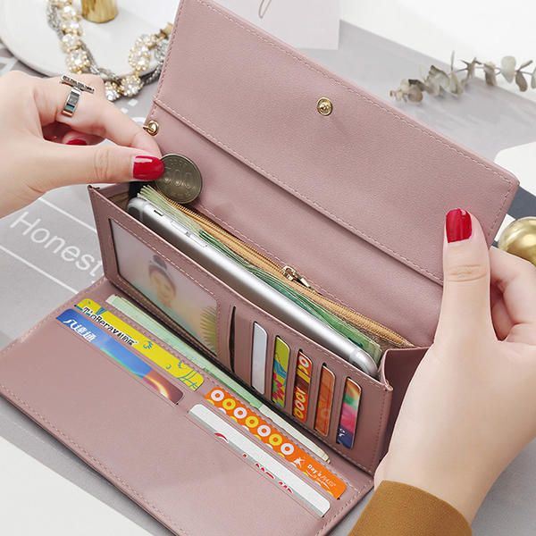 Damesmode Telefoontas Kunstleer Multifunctionele Lange Portemonnee 9 Kaartsleuven Clutch Bag