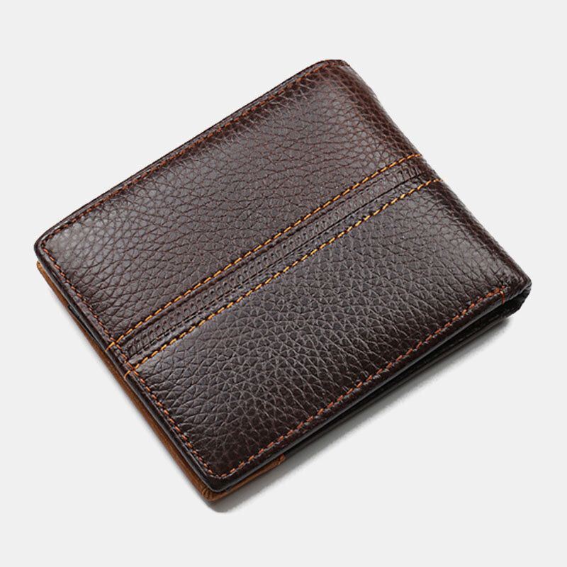 Heren Bifold Korte Brief Patroon Lederen Portemonnee Retro 8 Kaartsleuven Splicing Card Case Portemonnee Geld Clip