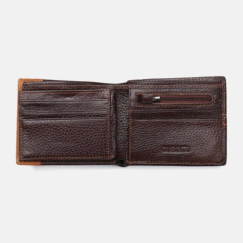 Heren Bifold Korte Brief Patroon Lederen Portemonnee Retro 8 Kaartsleuven Splicing Card Case Portemonnee Geld Clip