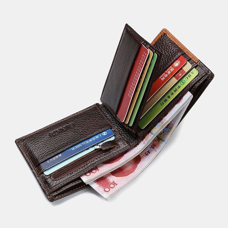 Heren Bifold Korte Brief Patroon Lederen Portemonnee Retro 8 Kaartsleuven Splicing Card Case Portemonnee Geld Clip