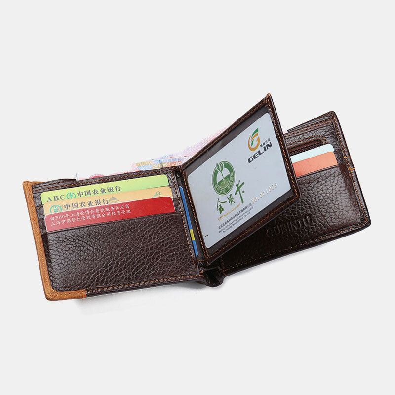 Heren Bifold Korte Brief Patroon Lederen Portemonnee Retro 8 Kaartsleuven Splicing Card Case Portemonnee Geld Clip