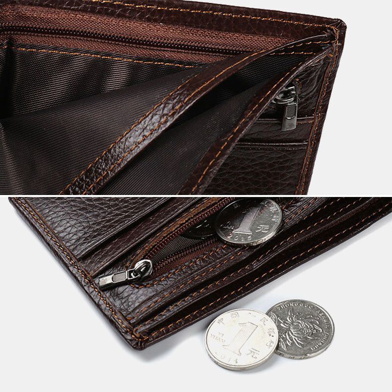 Heren Bifold Korte Brief Patroon Lederen Portemonnee Retro 8 Kaartsleuven Splicing Card Case Portemonnee Geld Clip