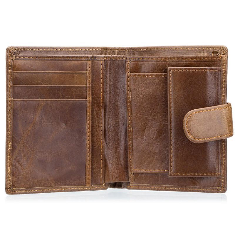 Heren Bifold Korte Portemonnee Vintage Lederen Multi-kaartsleuf Kaarthouder Hasp Coin Bag