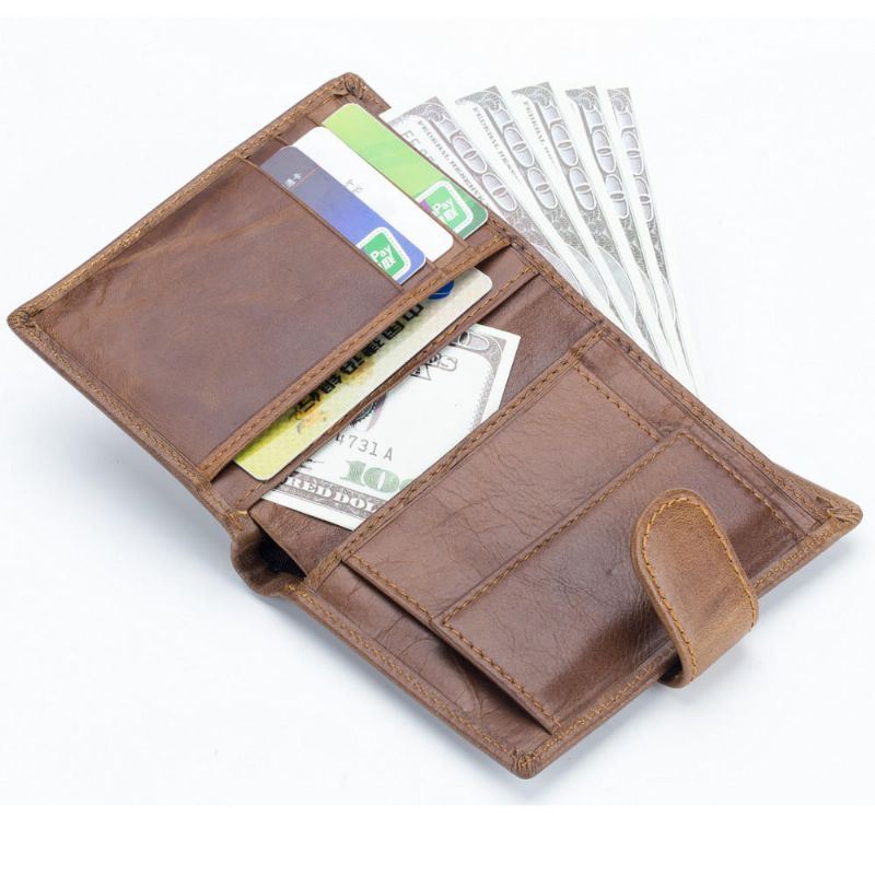 Heren Bifold Korte Portemonnee Vintage Lederen Multi-kaartsleuf Kaarthouder Hasp Coin Bag