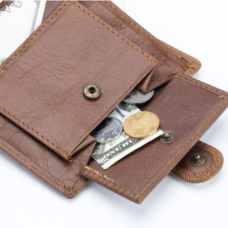 Heren Bifold Korte Portemonnee Vintage Lederen Multi-kaartsleuf Kaarthouder Hasp Coin Bag