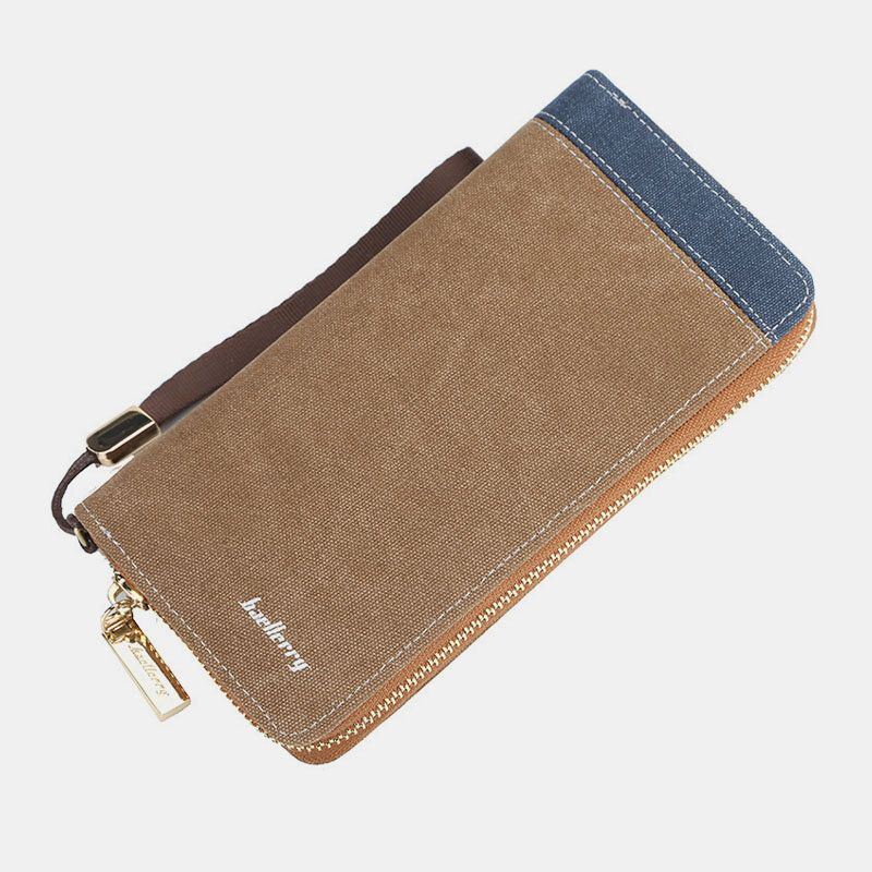 Heren Canvas Bifold Lange Multi-slots Card Case Telefoonhouder Portemonnee Portemonnee