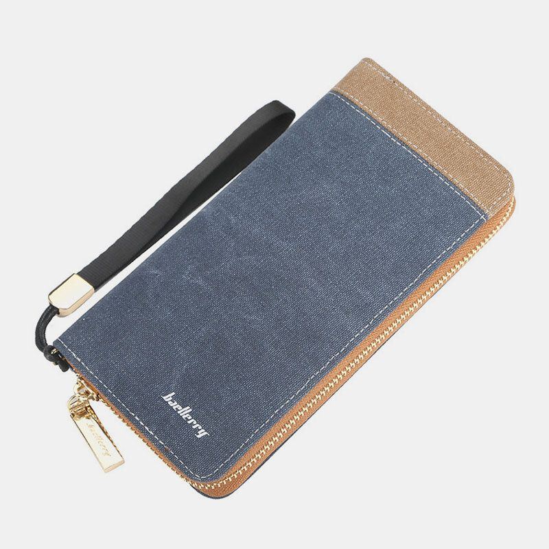 Heren Canvas Bifold Lange Multi-slots Card Case Telefoonhouder Portemonnee Portemonnee