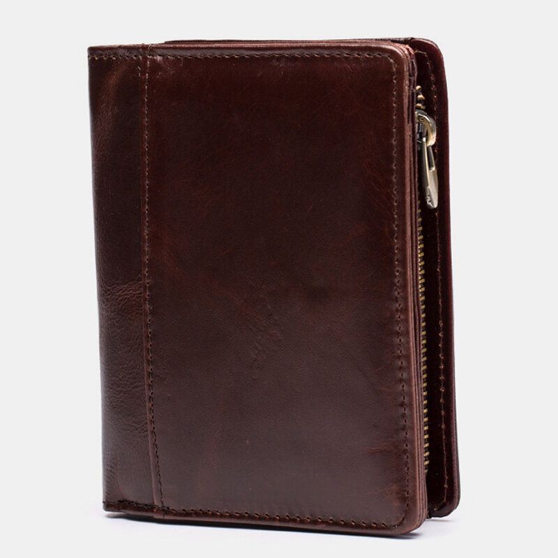 Heren Echt Leer 7 Card Slot Card Case Korte Bifold Olie Gewaxt Leer Geld Clip Portefeuilles