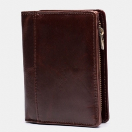 Heren Echt Leer 7 Card Slot Card Case Korte Bifold Olie Gewaxt Leer Geld Clip Portefeuilles