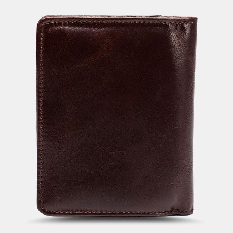 Heren Echt Leer 7 Card Slot Card Case Korte Bifold Olie Gewaxt Leer Geld Clip Portefeuilles