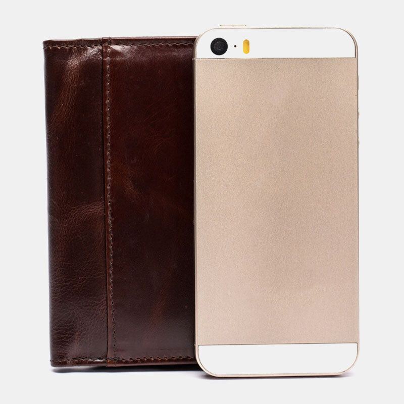 Heren Echt Leer 7 Card Slot Card Case Korte Bifold Olie Gewaxt Leer Geld Clip Portefeuilles